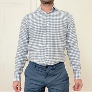 Boggi Milano Men’s Linen Blend Check Button Down Shirt Size Medium